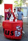 Die Vorsitzenden Philip Grabowski und Daniel Hoffman mit Beisitzerin Eva- Maria Slaghekke - hier beim Weltkindertag 2016